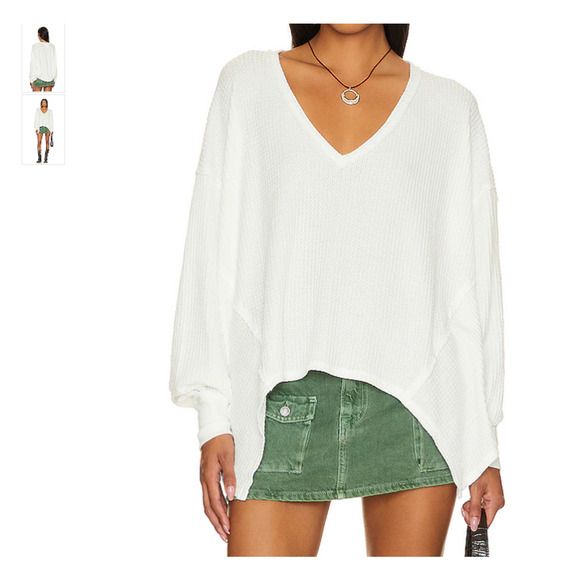 Free People Waffle Thermal Coraline Top White Asymmetric Whimsy Coastal Cowgirl - Picture 1 of 9